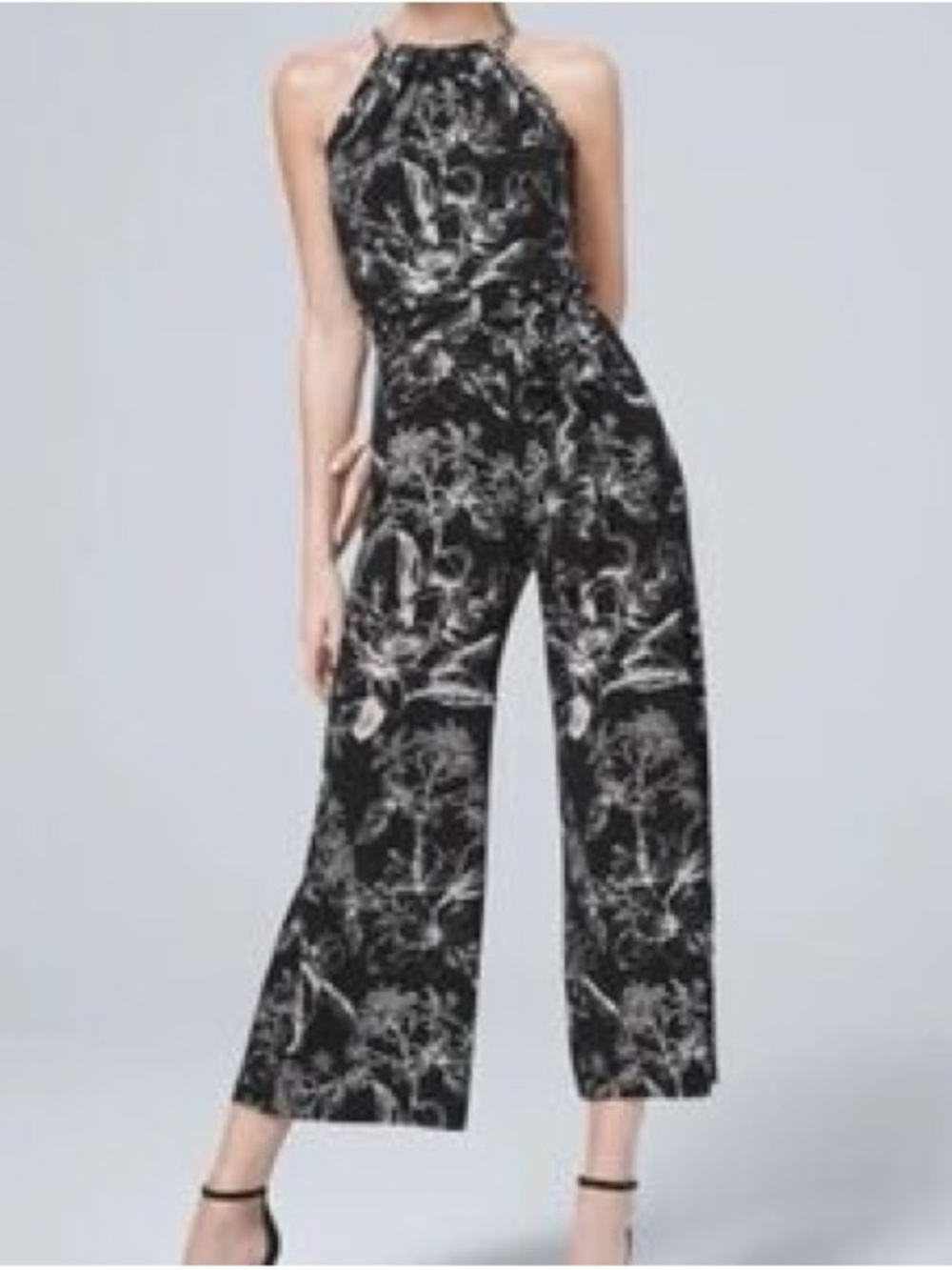 White House Black Market Black & White Floral Halter Jumpsuit 6